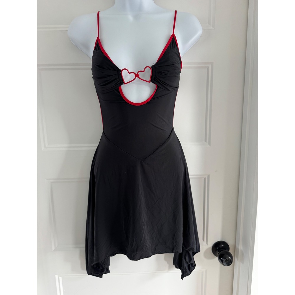 Oh Polly Black Red Heart Cutout Mini Dress Open Back Size 0 - Picture 5 of 10